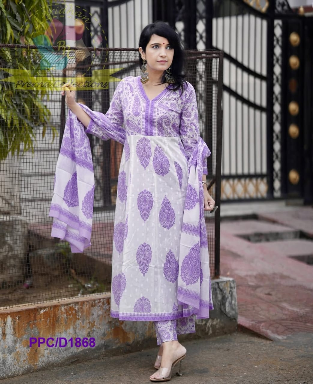 Pure Cotton Mughal Butta Anarkali Kurti