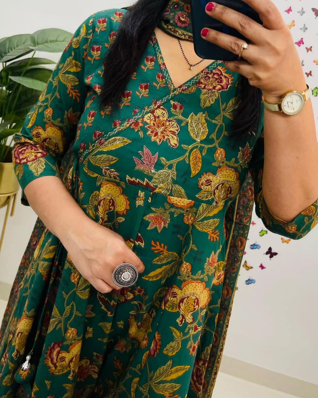 Anarkali Kurta Set with Angrakha Style with Side Dorii