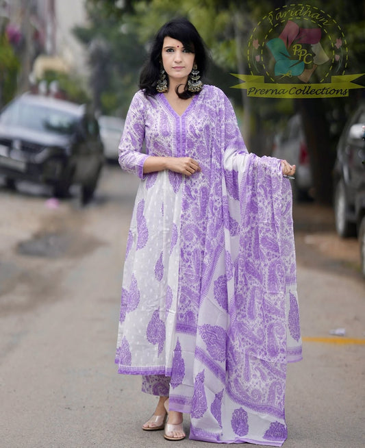 Pure Cotton Mughal Butta Anarkali Kurti